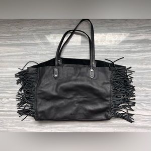Sam Edelman Black Leather Fringe Tote